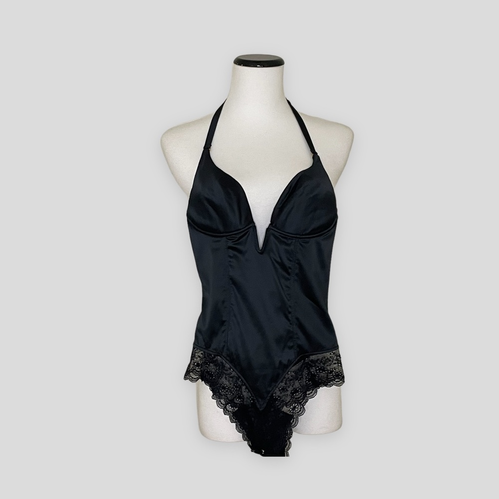 Carmen Marc Valvo Cosabella Faux Leather Goth  Halter Bodysuit Size small NWT